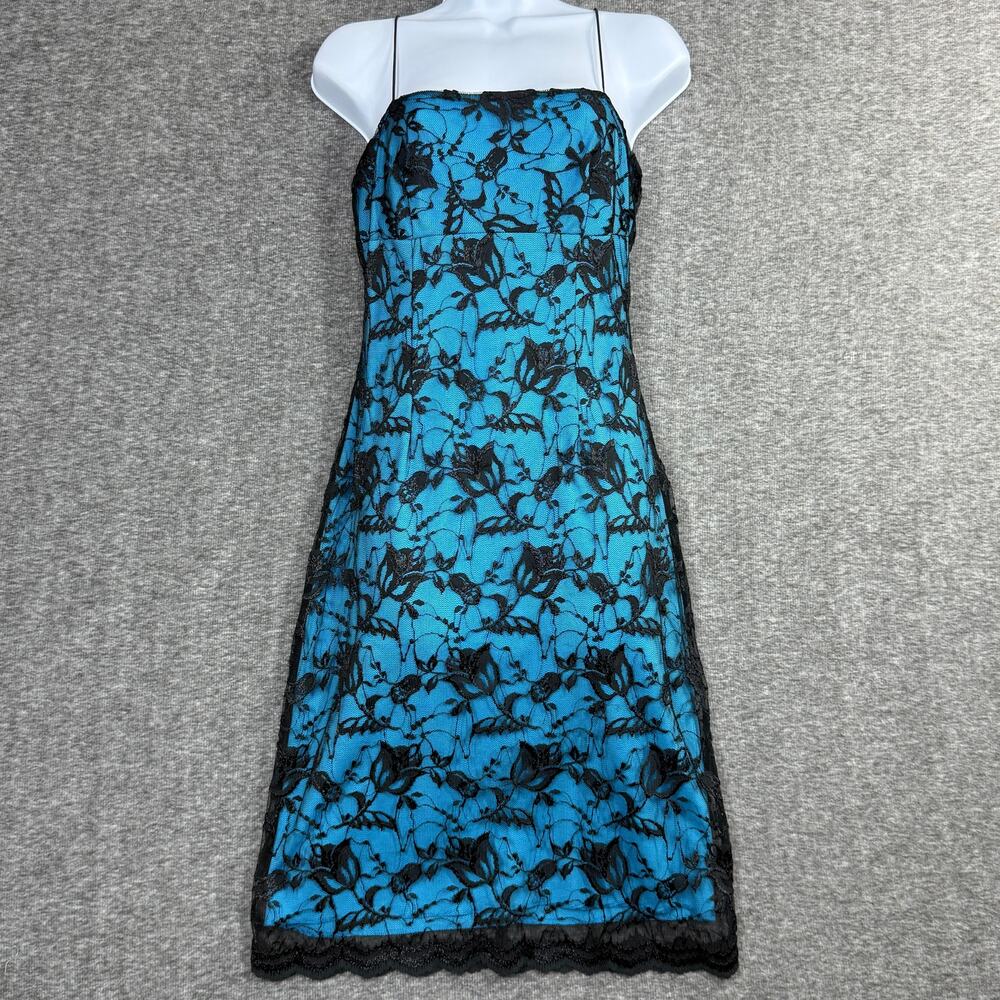 Vintage Y2K Hourglass Babydoll Dress Lace Overlay Blue Black Size Medium 90's